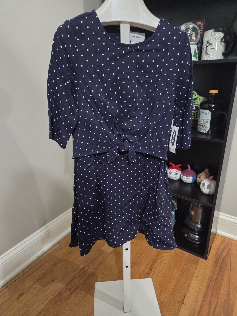 Old Navy Navy Blue Polka Dot Knot-Front Girls Dress